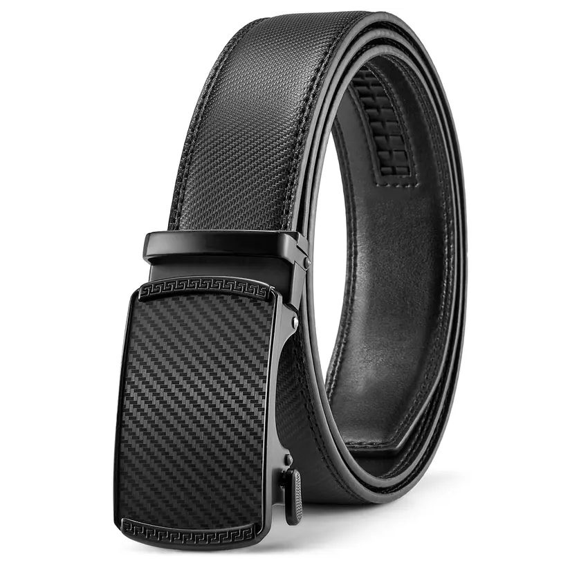 Men's belt, genuine leather ratchet, easy-open design