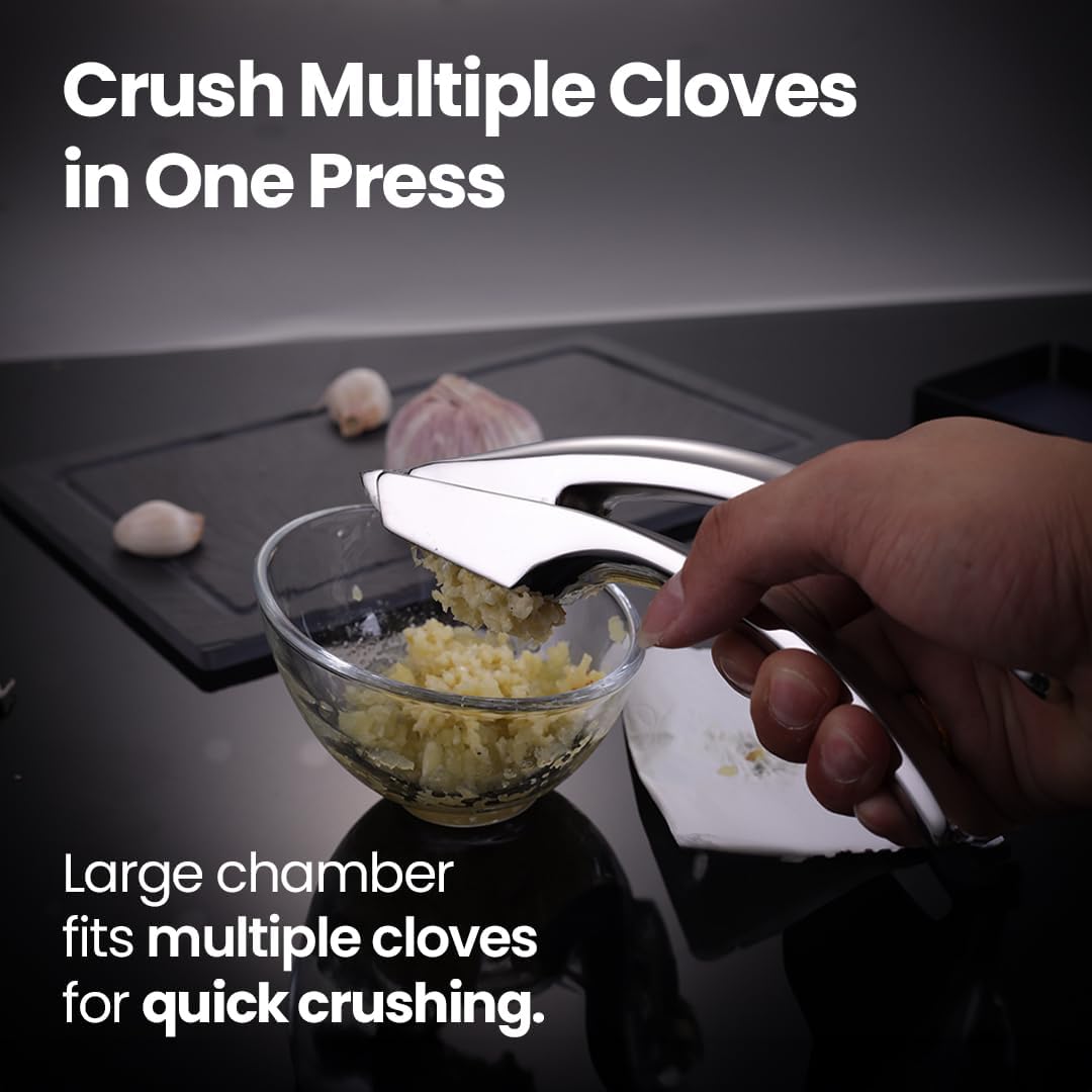 Garlic Press – No Peel Required, Stainless Steel, with Detachable Handle for Easy Crushing