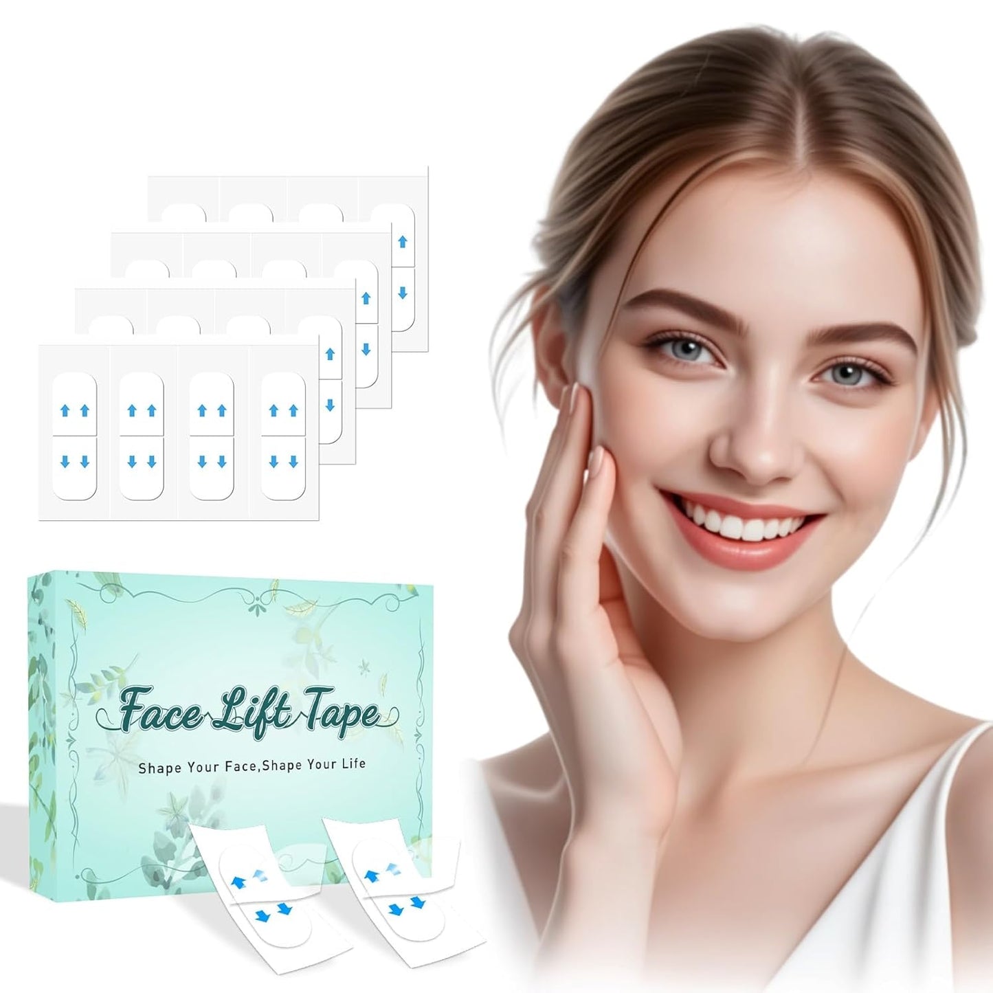 Invisible Face & Neck Lift Tape – Instant Facelift, V-Shape Contouring Strips for Wrinkles, Double Chin & Loose Skin
