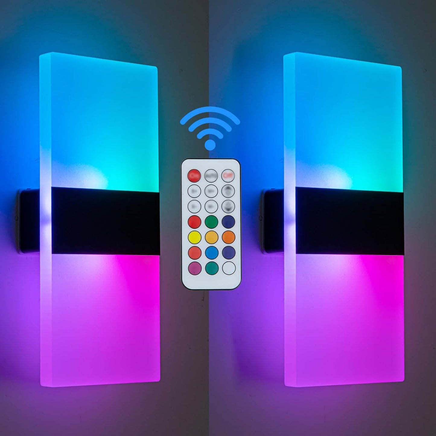 LED Wall Light Decor Set (2-Pack) — Wireless Remote-Controlled Dimmable Rechargeable Bedroom Sconces