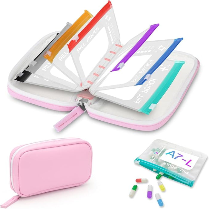 Waterproof Travel Pill Organizer with Color-Coded EVA Pouches