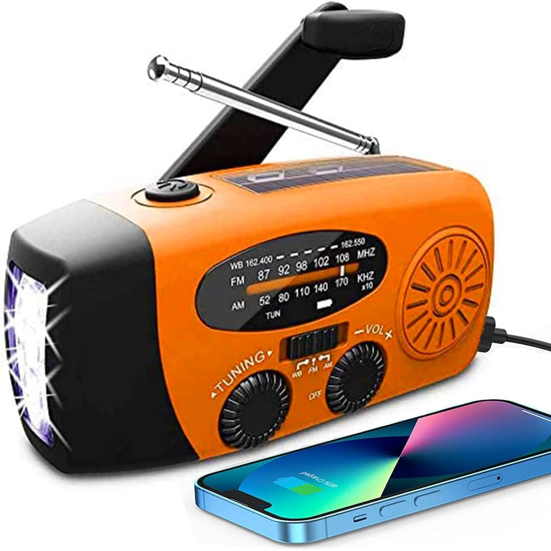 LED Flashlight Solar Radio Alarm Clock — 2000mAh Emergency Charging Portable AM/FM Radio