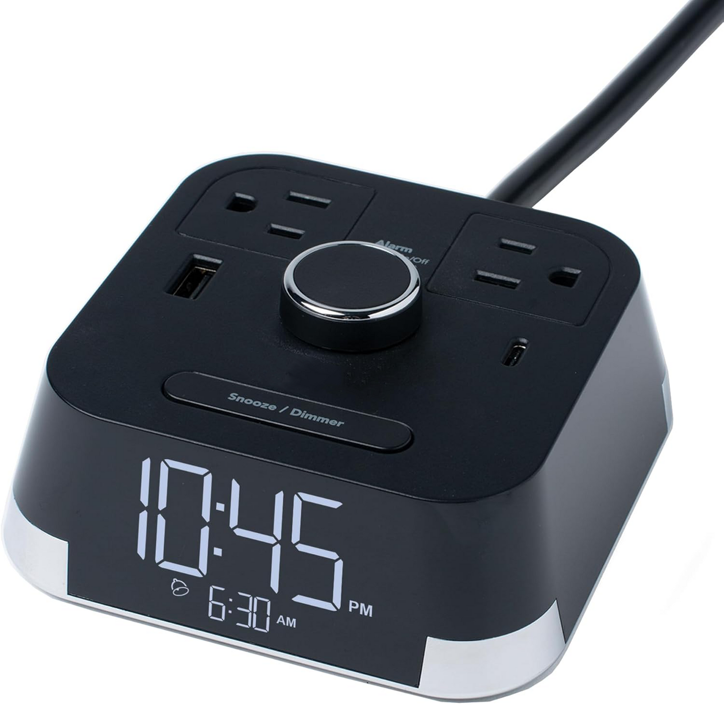 Alarm Clock Charger – USB-A & USB-C with Dual Safety Outlets