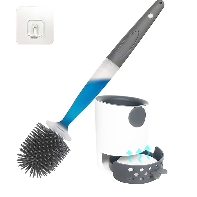 Silicone toilet brush and brush holder set