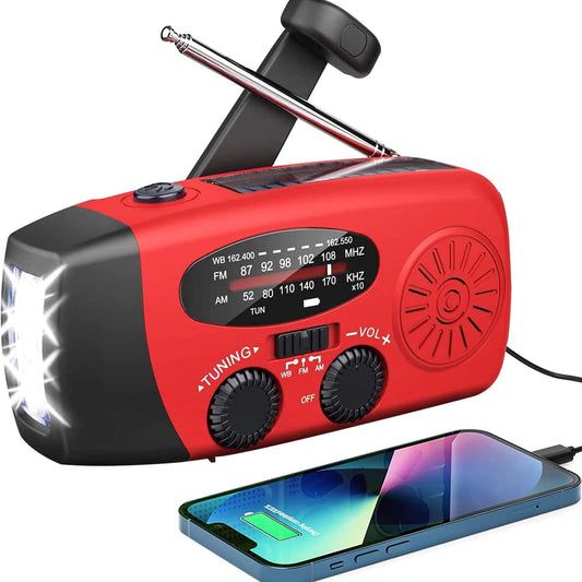 LED Flashlight Solar Radio Alarm Clock — 2000mAh Emergency Charging Portable AM/FM Radio