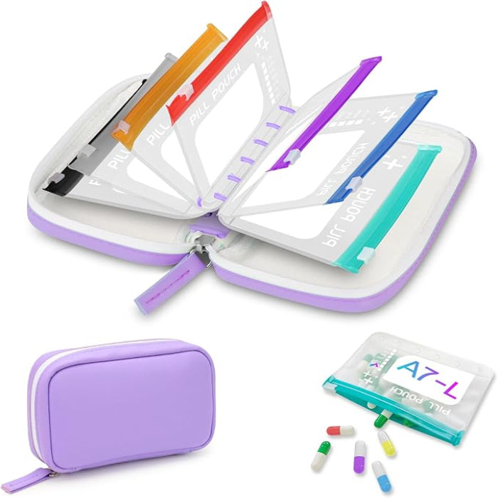 Waterproof Travel Pill Organizer with Color-Coded EVA Pouches