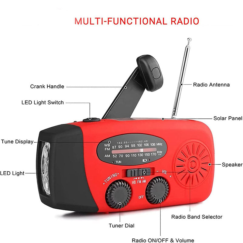 LED Flashlight Solar Radio Alarm Clock — 2000mAh Emergency Charging Portable AM/FM Radio
