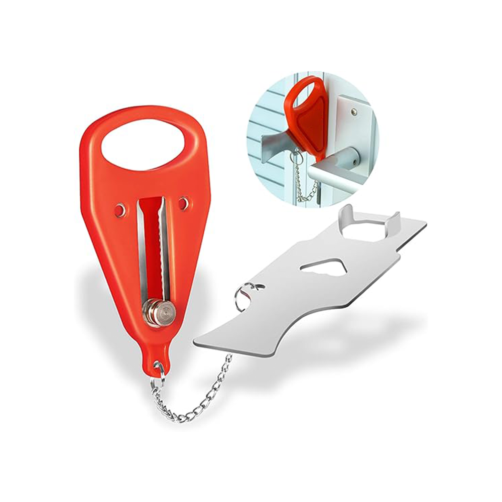 Portable travel door lock is detachable and requires no drilling