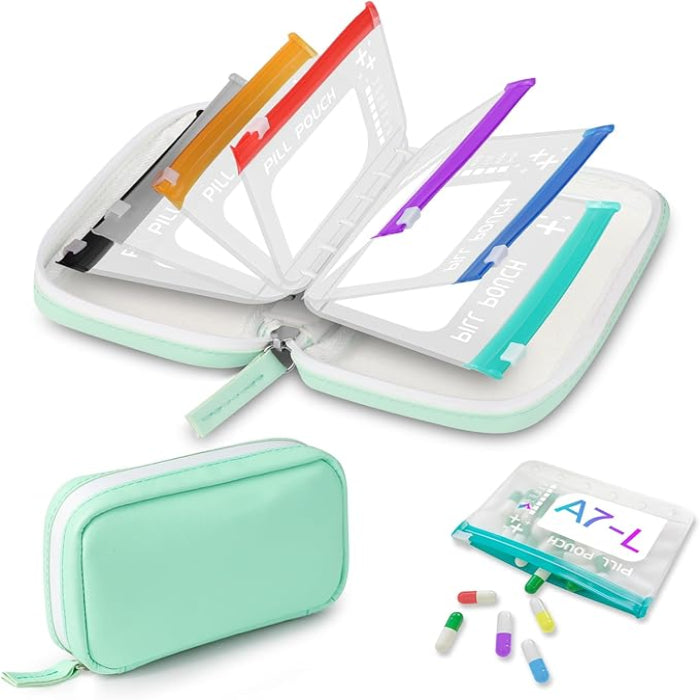 Waterproof Travel Pill Organizer with Color-Coded EVA Pouches