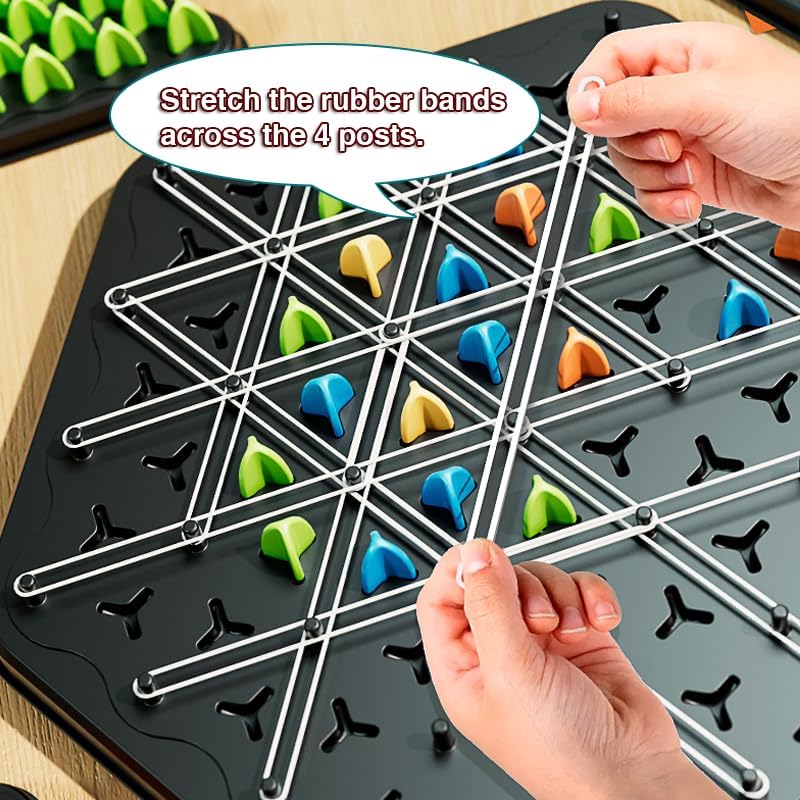 Triangular Chain Chess Game – Fun Strategy Board Game with Rubber Bands for Family and Kids
