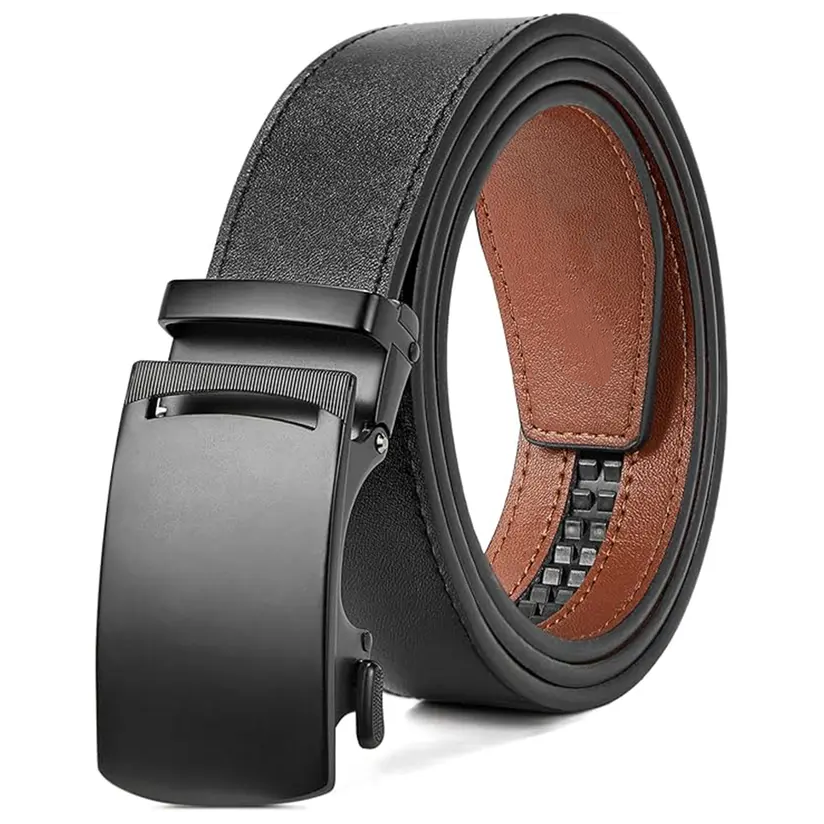 Men's belt, genuine leather ratchet, easy-open design
