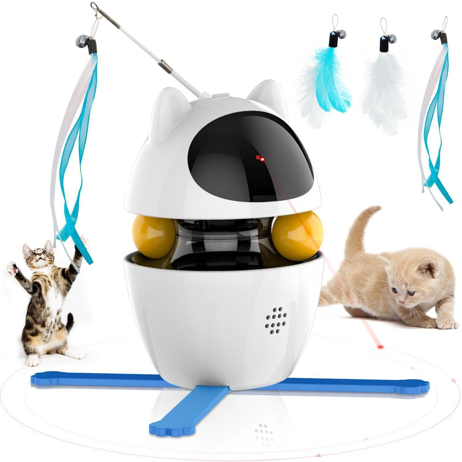 4-in-1 Automatic Interactive Cat Toy, USB Rechargeable Hands-Free Cat Teaser