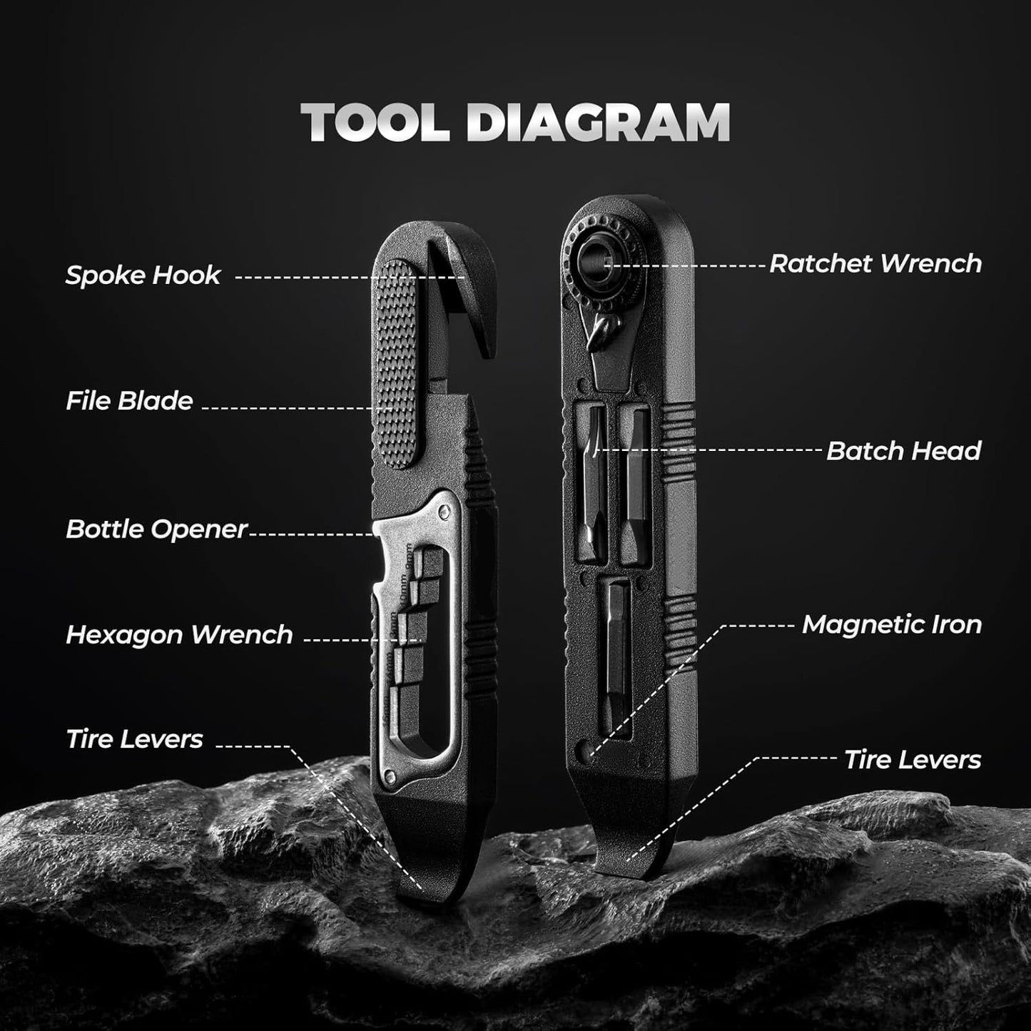 16-in-1 Mini Bike Tool Kit with Tire Lever and Ratchet Wrench, Includes 9/10/13/14/15mm Spanners