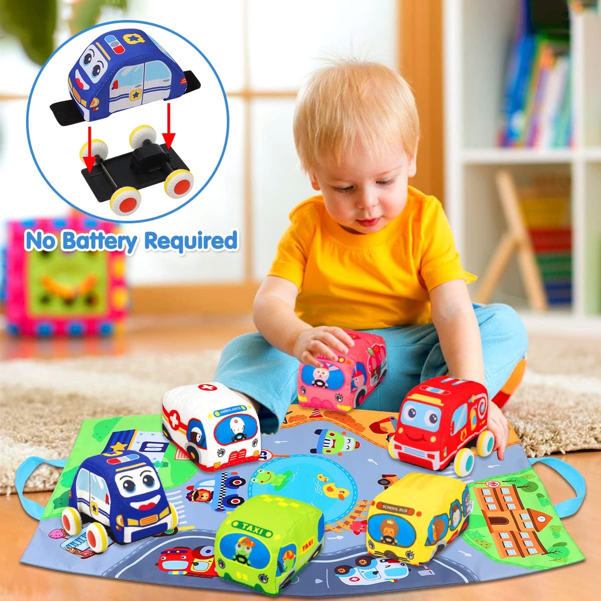Baby Toys 6 to 12 Months – Soft Car Toys with Playmat Storage Bag