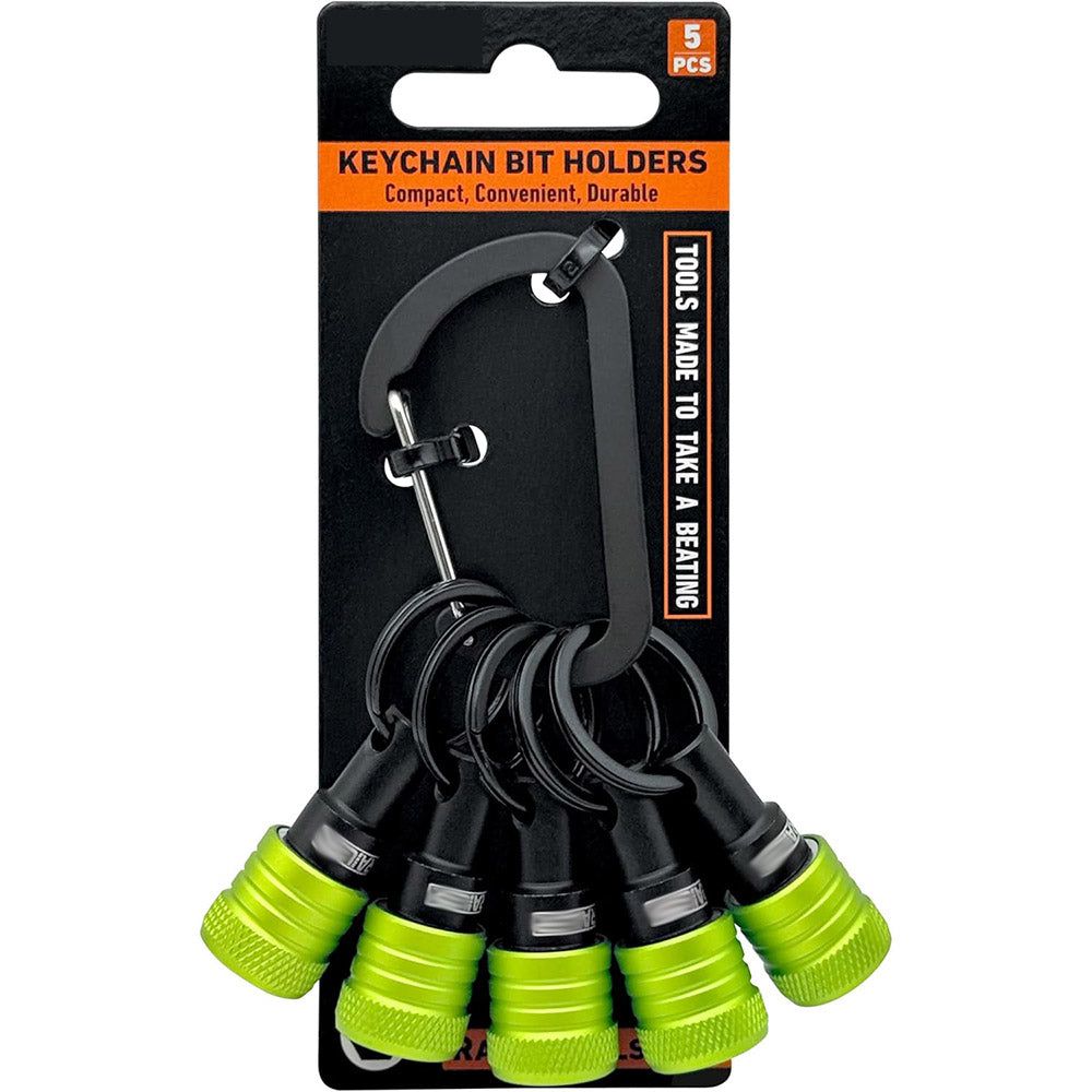 5-Piece ¼-Inch Hex Shank Bit Holder Keychain Set — Quick-Release Bit Holder Kit (with Carabiner)