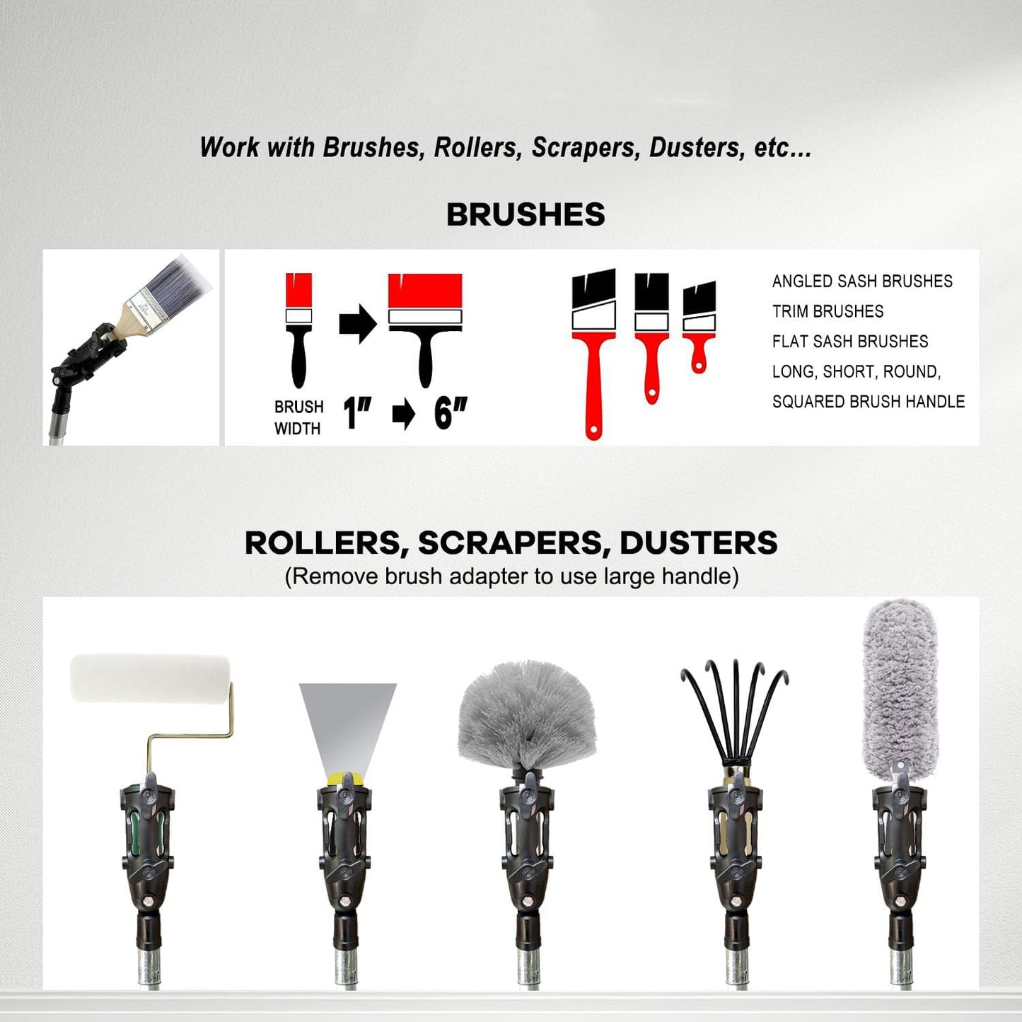 Multi-Angle Paint Brush Extension Pole | Ideal for High Ceilings, Wall Corners, and Trim Edges