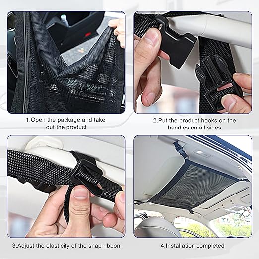 Car roof net bag, 35.43 inches x 25.59 inches adjustable car roof storage net
