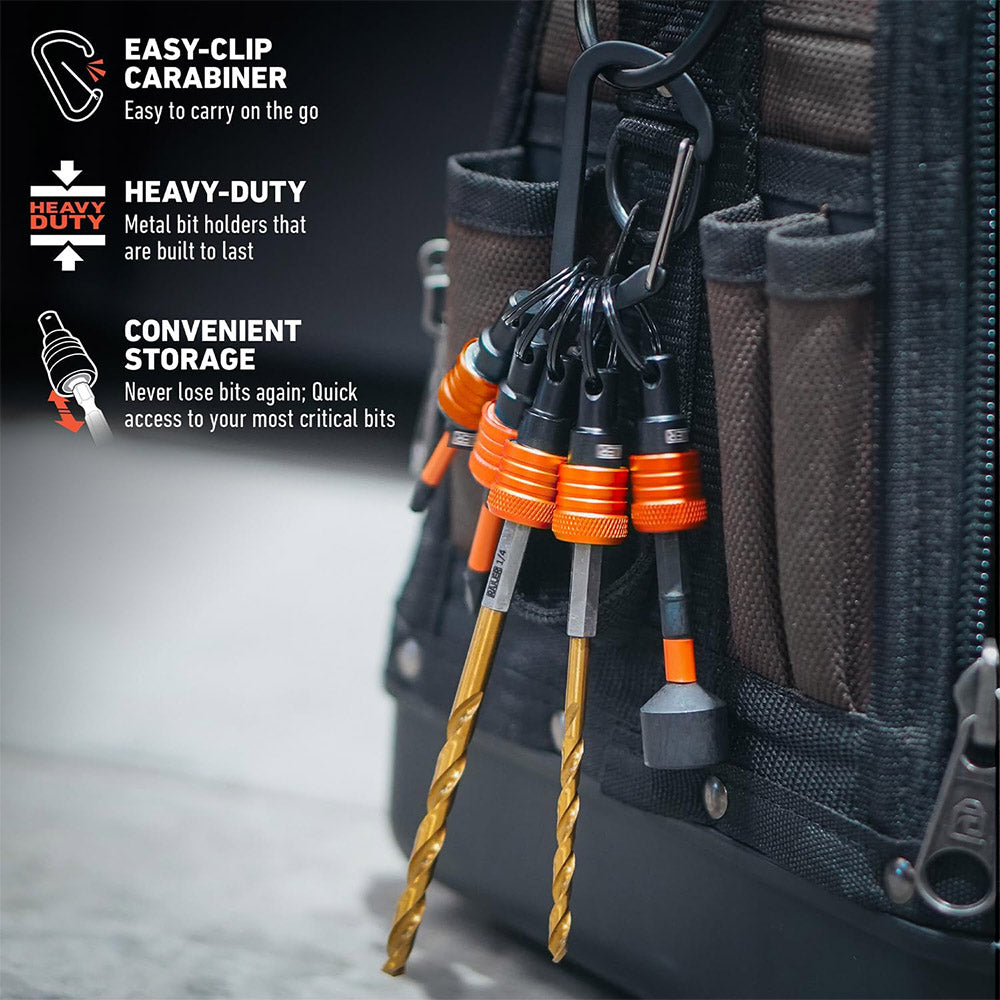 5-Piece ¼-Inch Hex Shank Bit Holder Keychain Set — Quick-Release Bit Holder Kit (with Carabiner)