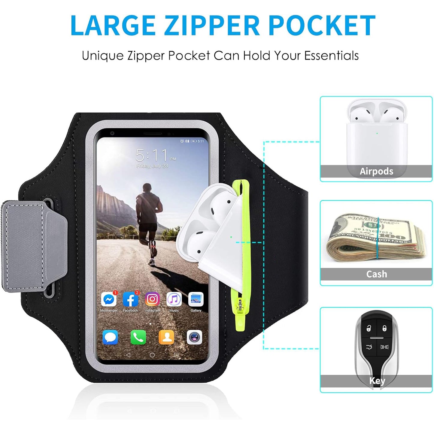 Running Armband for iPhone 17/16/15/14/13/12 Pro Max, – with Card Slot and Key Pocket