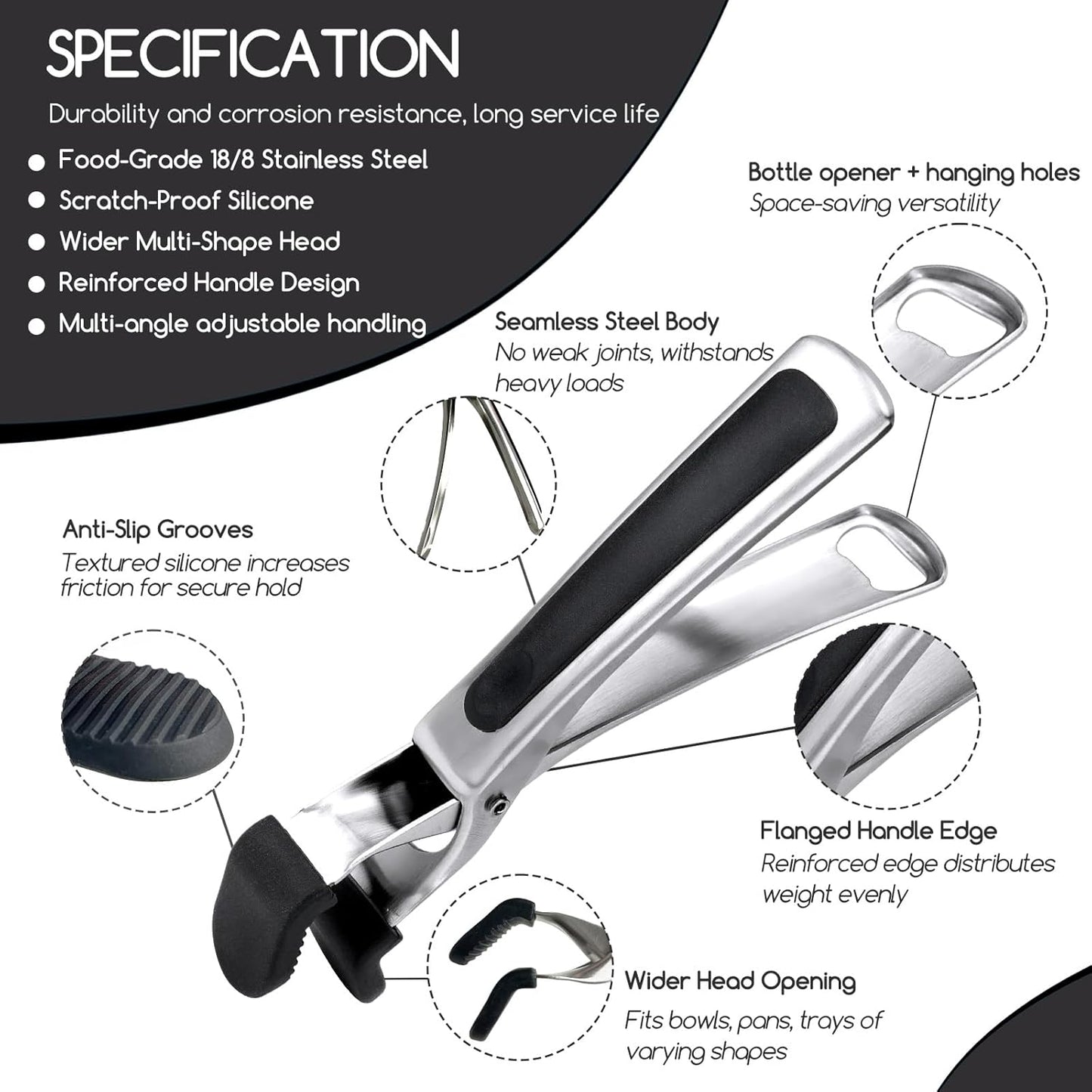 Pizza Pan Clamp, Non-Slip Pot Tongs, Hot Dish & Bowl Remover, Ideal for Cooking & Steaming