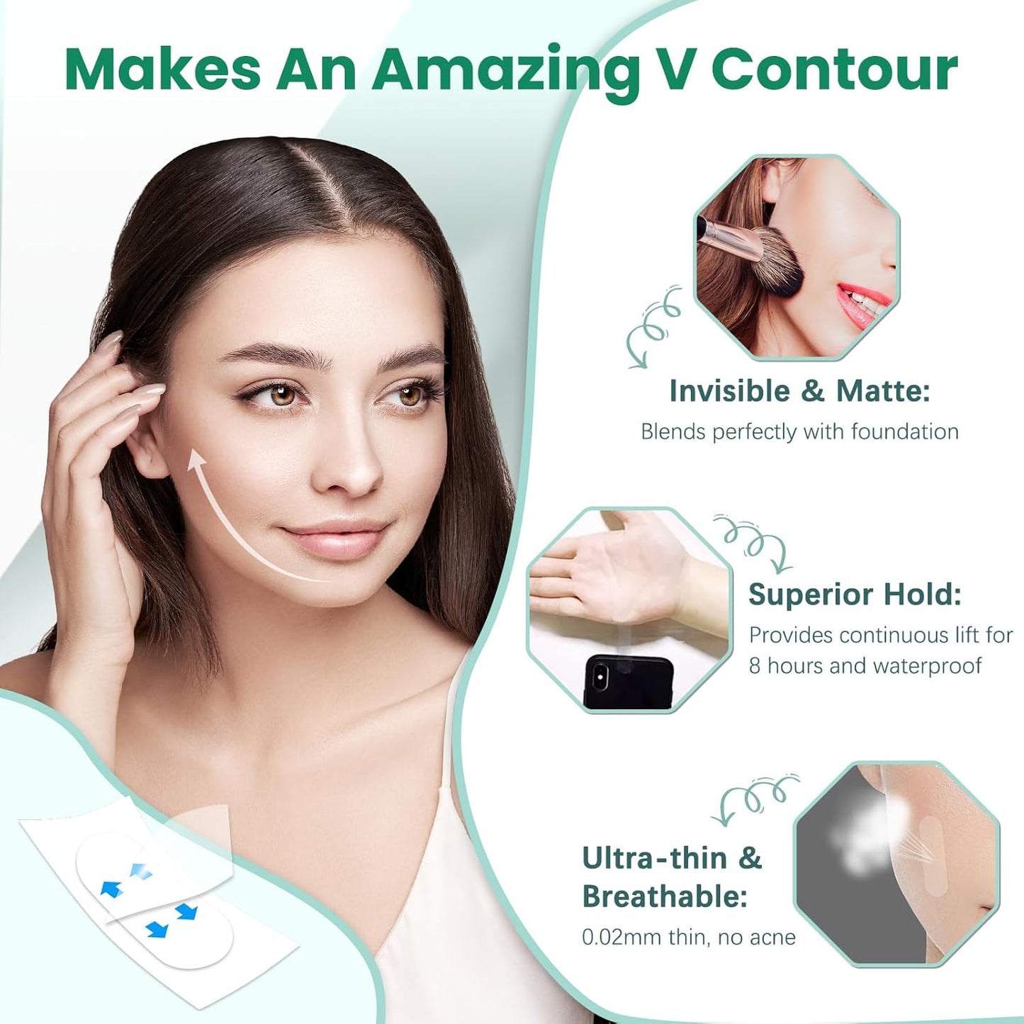 Invisible Face & Neck Lift Tape – Instant Facelift, V-Shape Contouring Strips for Wrinkles, Double Chin & Loose Skin