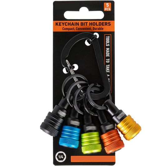 5-Piece ¼-Inch Hex Shank Bit Holder Keychain Set — Quick-Release Bit Holder Kit (with Carabiner)