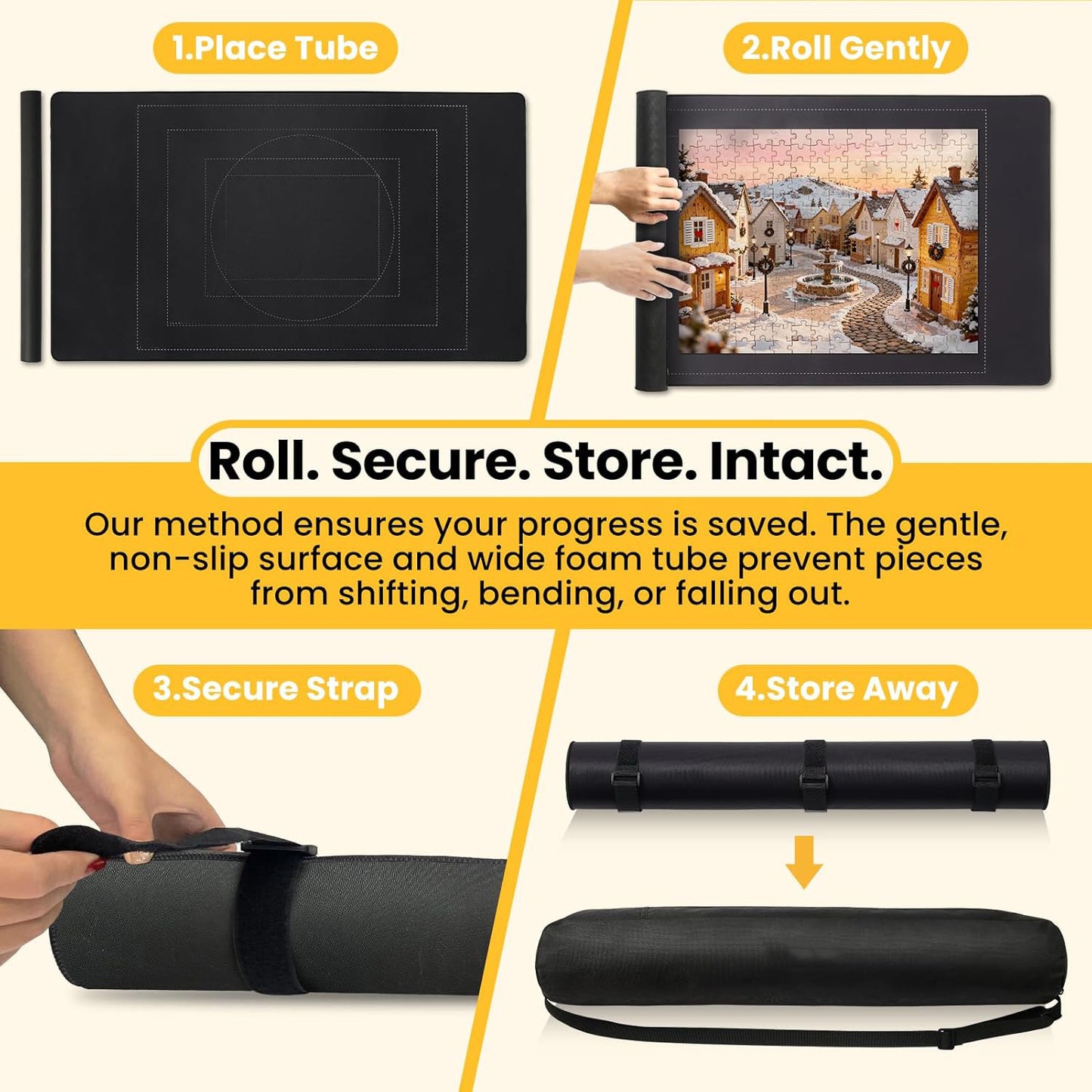 Puzzle Mat Roll, Holds Up to 1500 Pieces,  Non-Slip Rubber Bottom