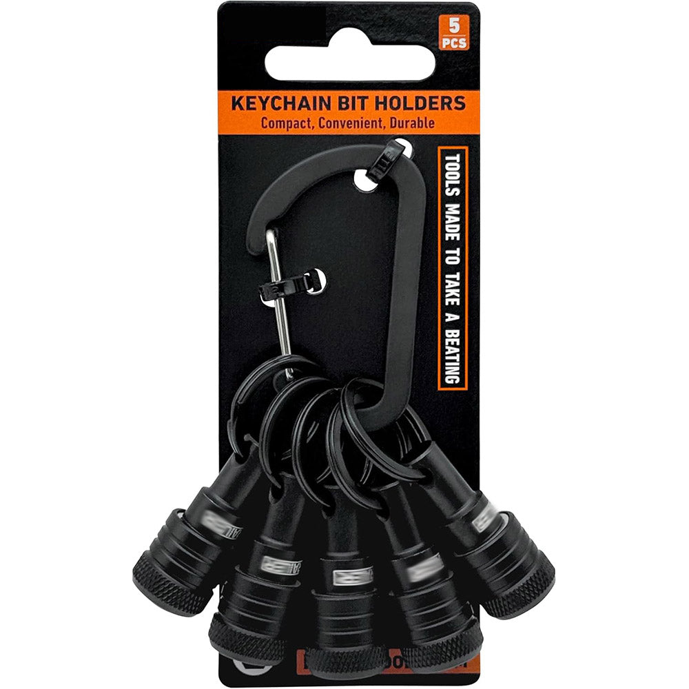 5-Piece ¼-Inch Hex Shank Bit Holder Keychain Set — Quick-Release Bit Holder Kit (with Carabiner)