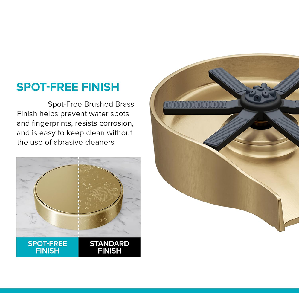 Kitchen sink glass washer with water-stain-free brushed brass finish