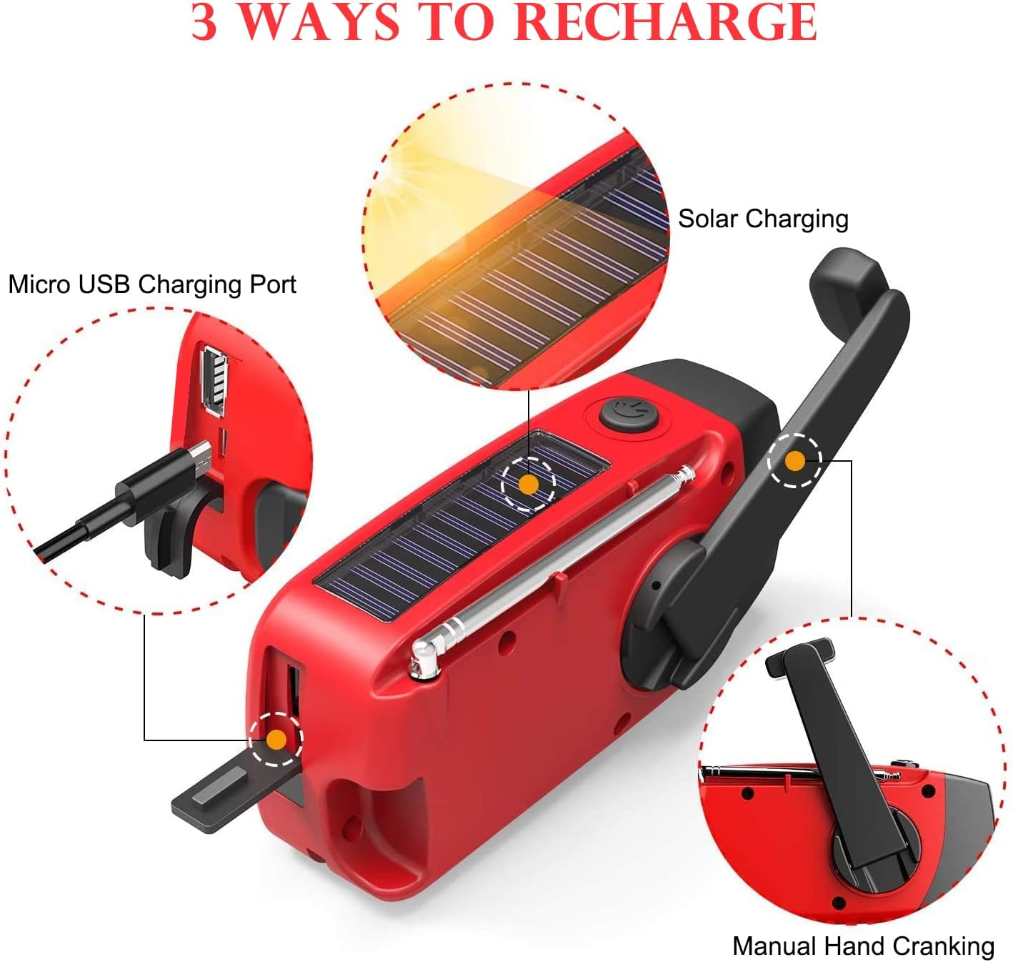 LED Flashlight Solar Radio Alarm Clock — 2000mAh Emergency Charging Portable AM/FM Radio