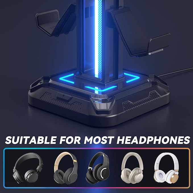 Desktop headphone stand with 9 lighting modes
