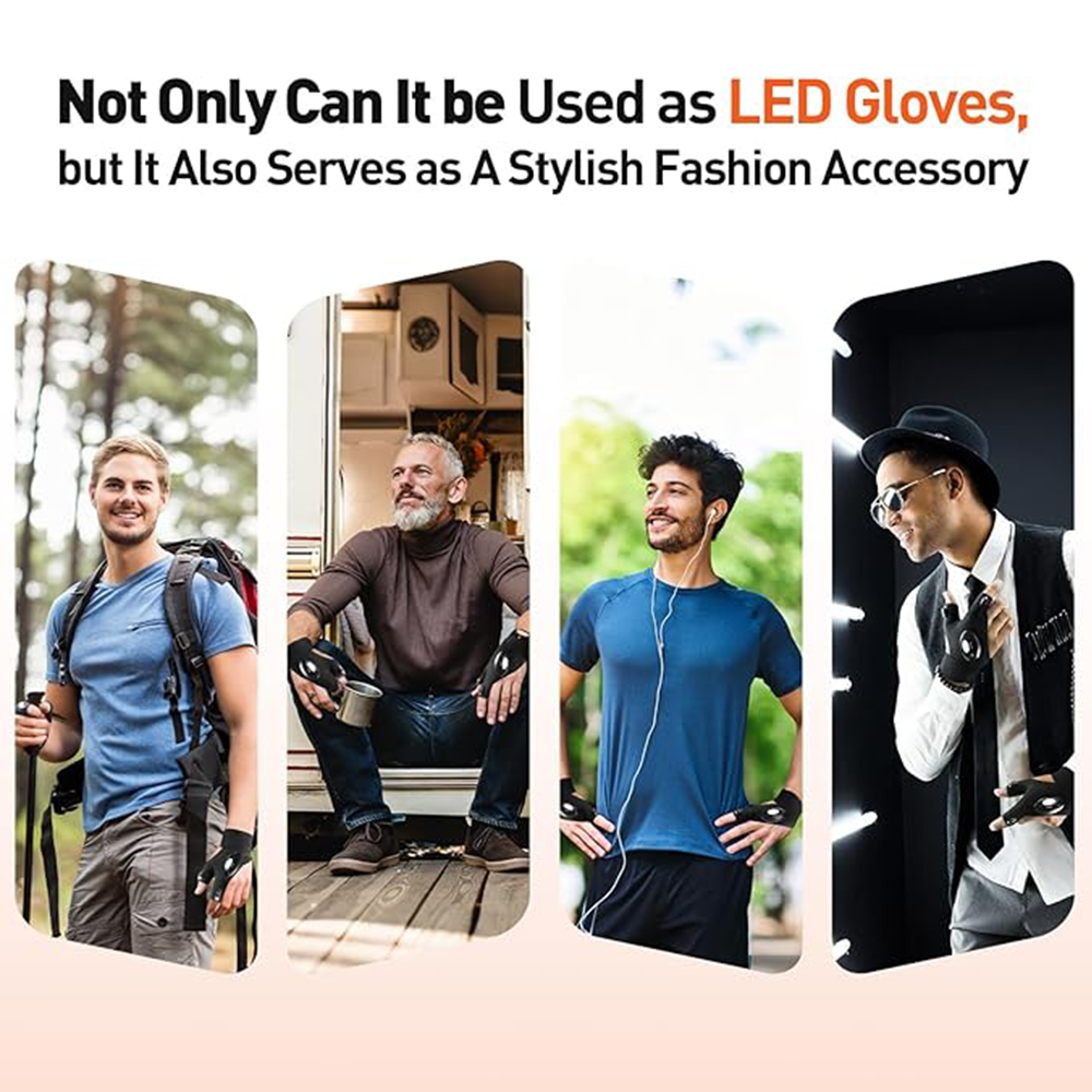 Rechargeable LED flashlight gloves