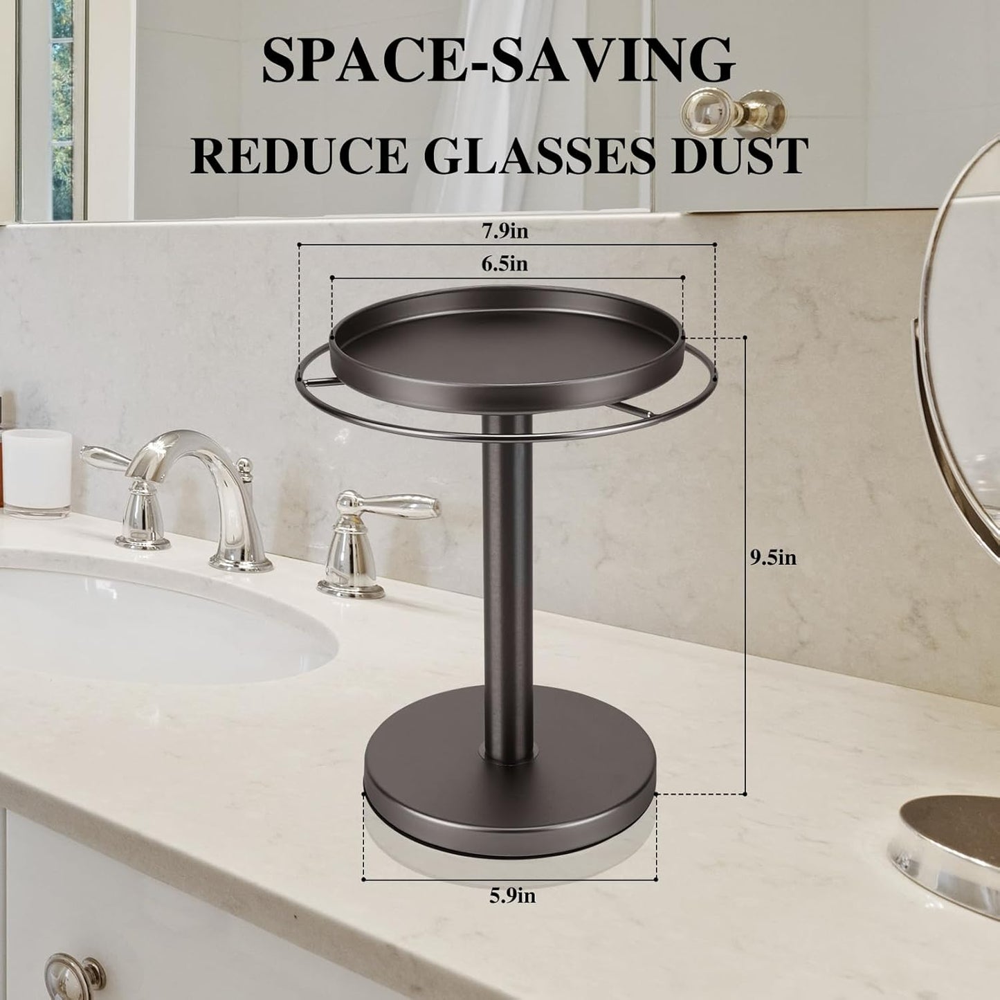 360° Rotating Sunglasses Organizer – Stainless Steel Glasses Stand with Tray