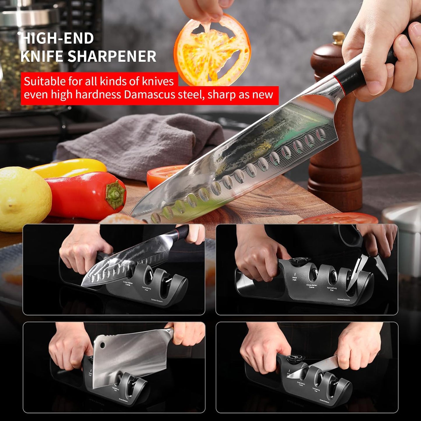 6-Stage Adjustable Manual Knife Sharpener – Coarse and Fine Grinding, Handheld, for Kitchen Knives