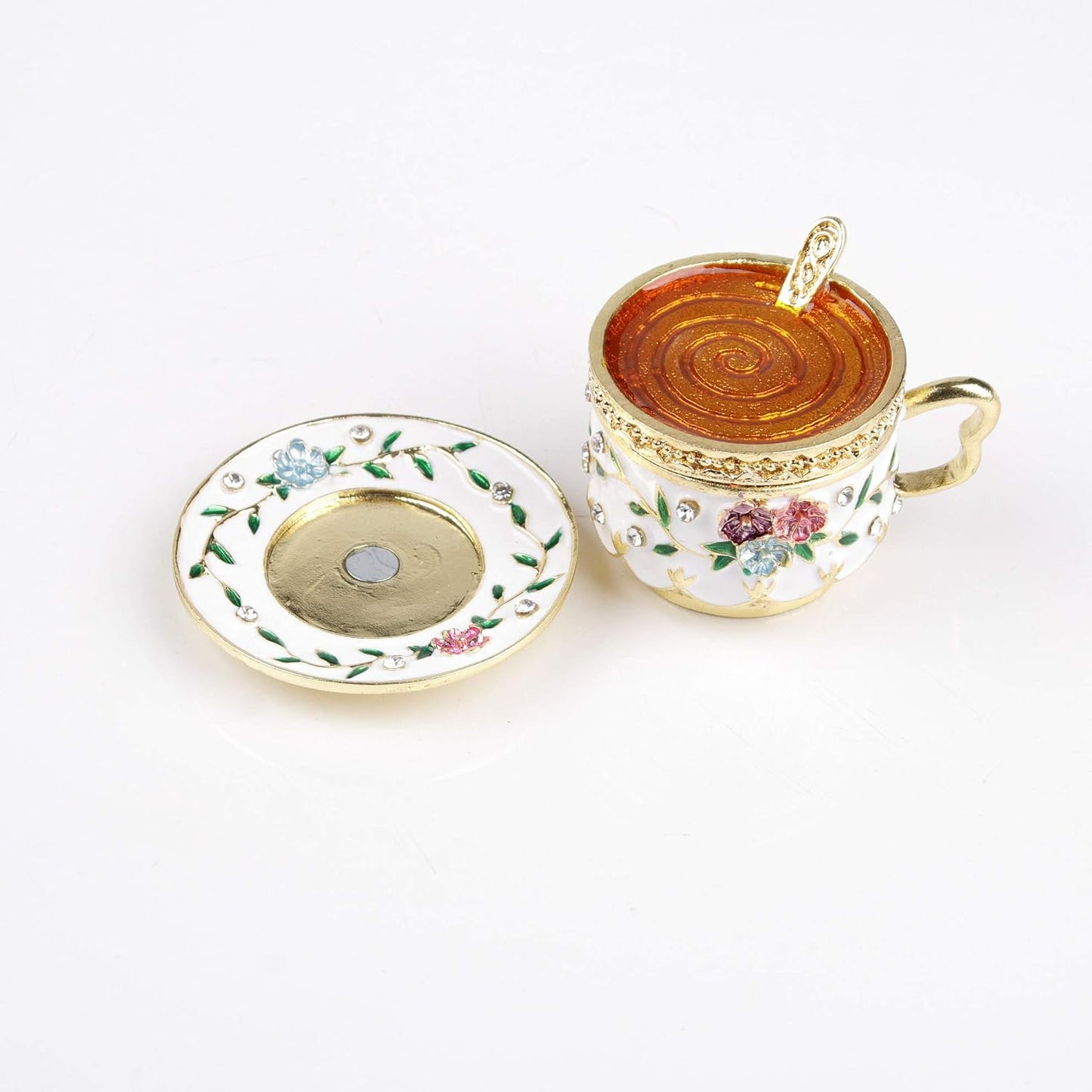 Collectible coffee cup shaped hinged jewelry box