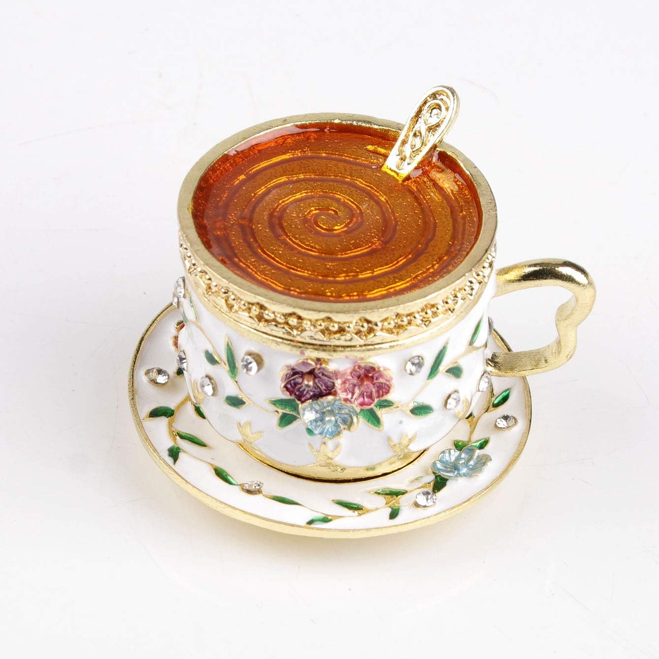 Collectible coffee cup shaped hinged jewelry box