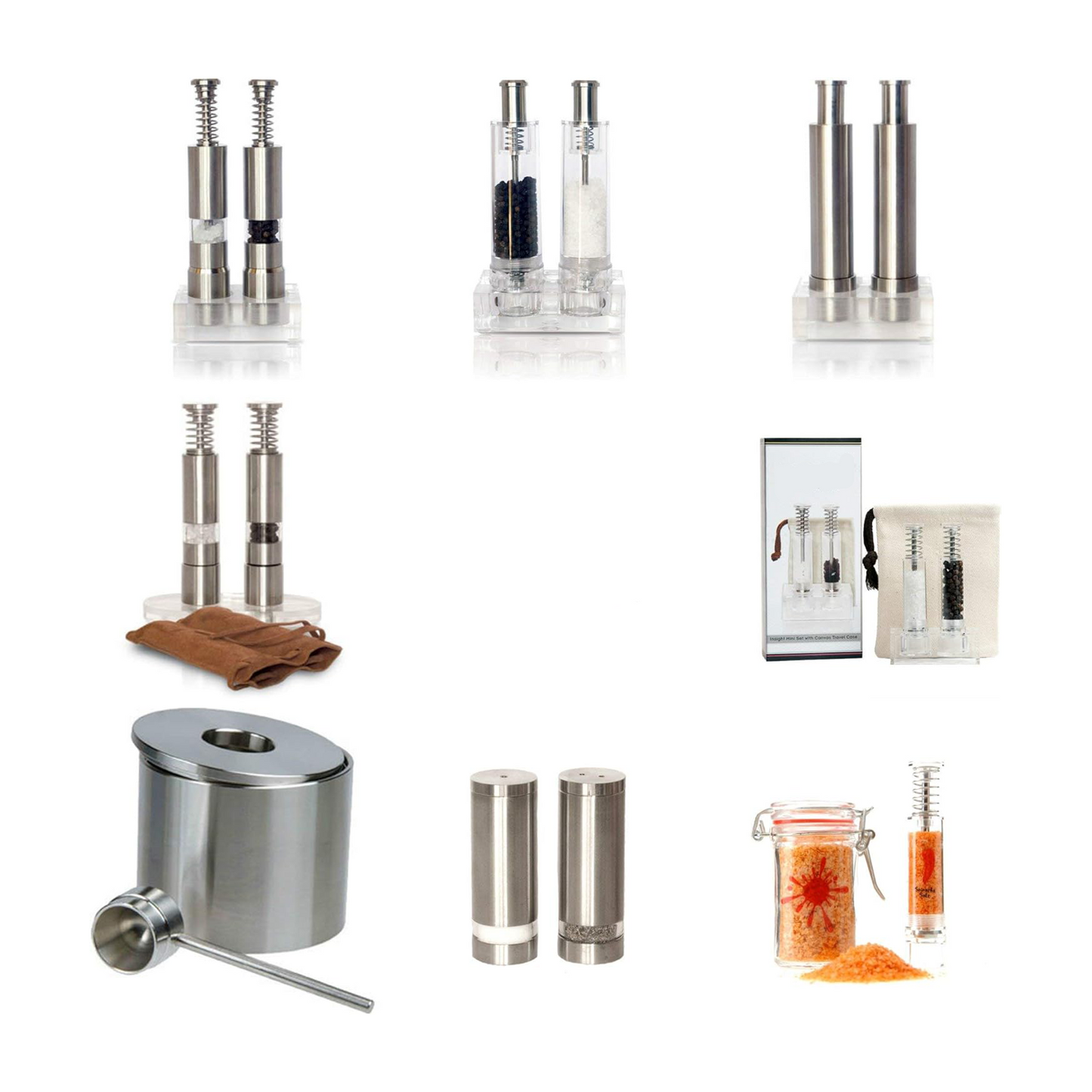 Cooking gadgets, salt and pepper grinder sets or individual grinders