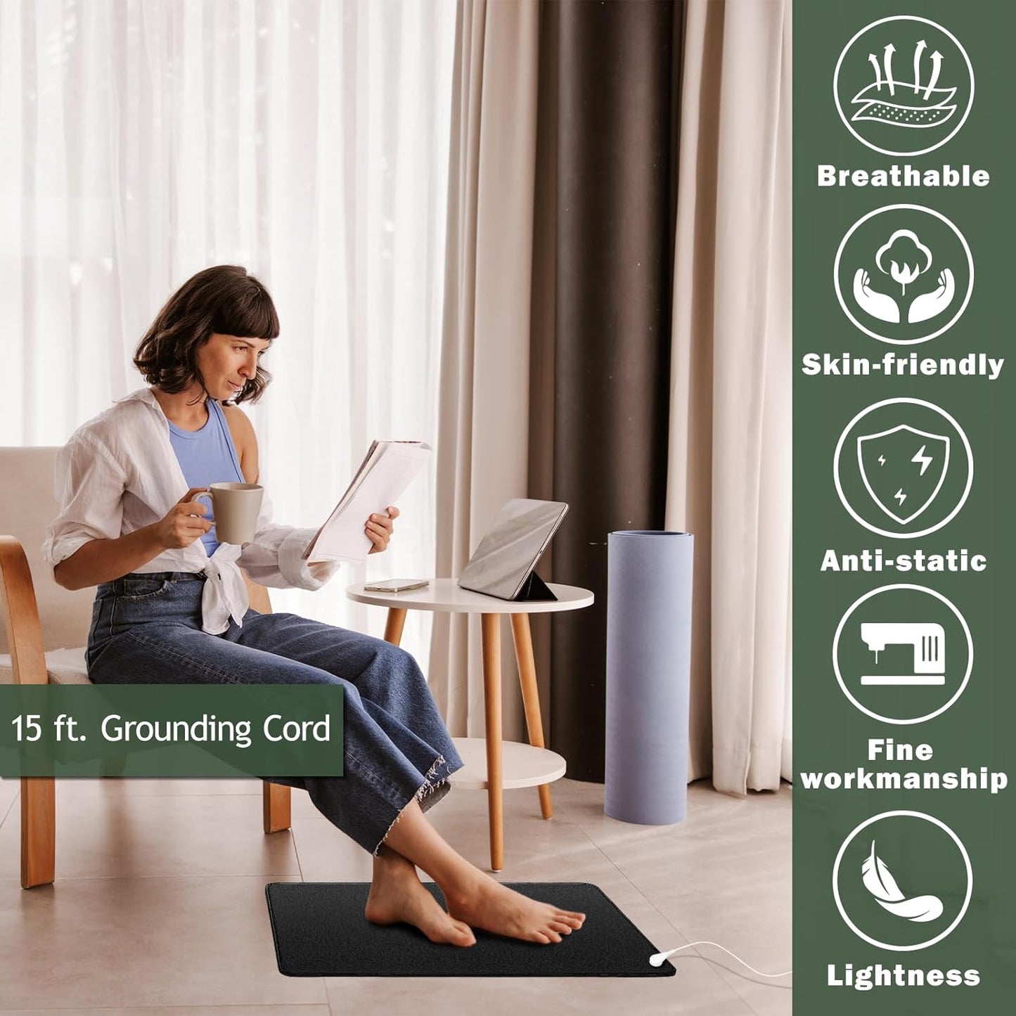 Grounding Mat Set with 15ft Grounding Wire, Soft and Comfortable, Suitable for Use as Floor Mat