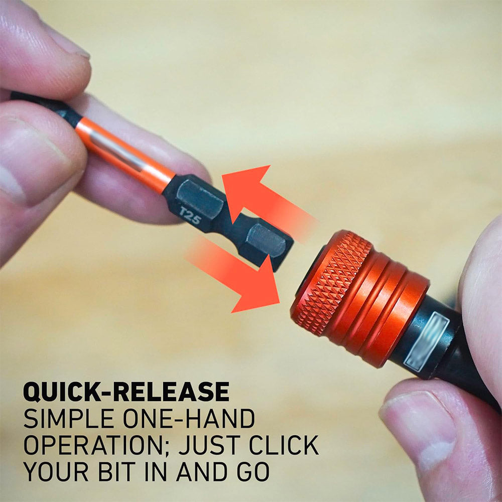 5-Piece ¼-Inch Hex Shank Bit Holder Keychain Set — Quick-Release Bit Holder Kit (with Carabiner)