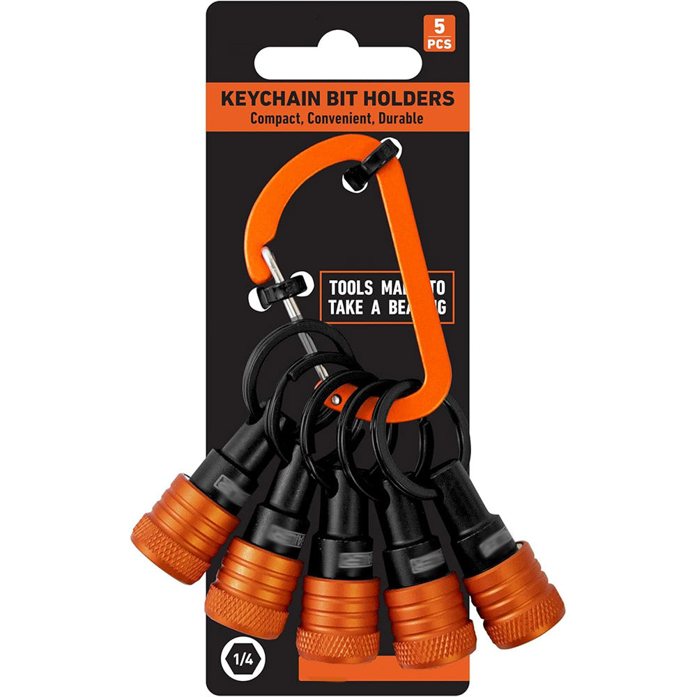 5-Piece ¼-Inch Hex Shank Bit Holder Keychain Set — Quick-Release Bit Holder Kit (with Carabiner)