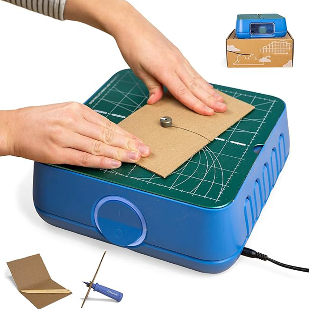 Cardboard cutter with hole punch and marking tool