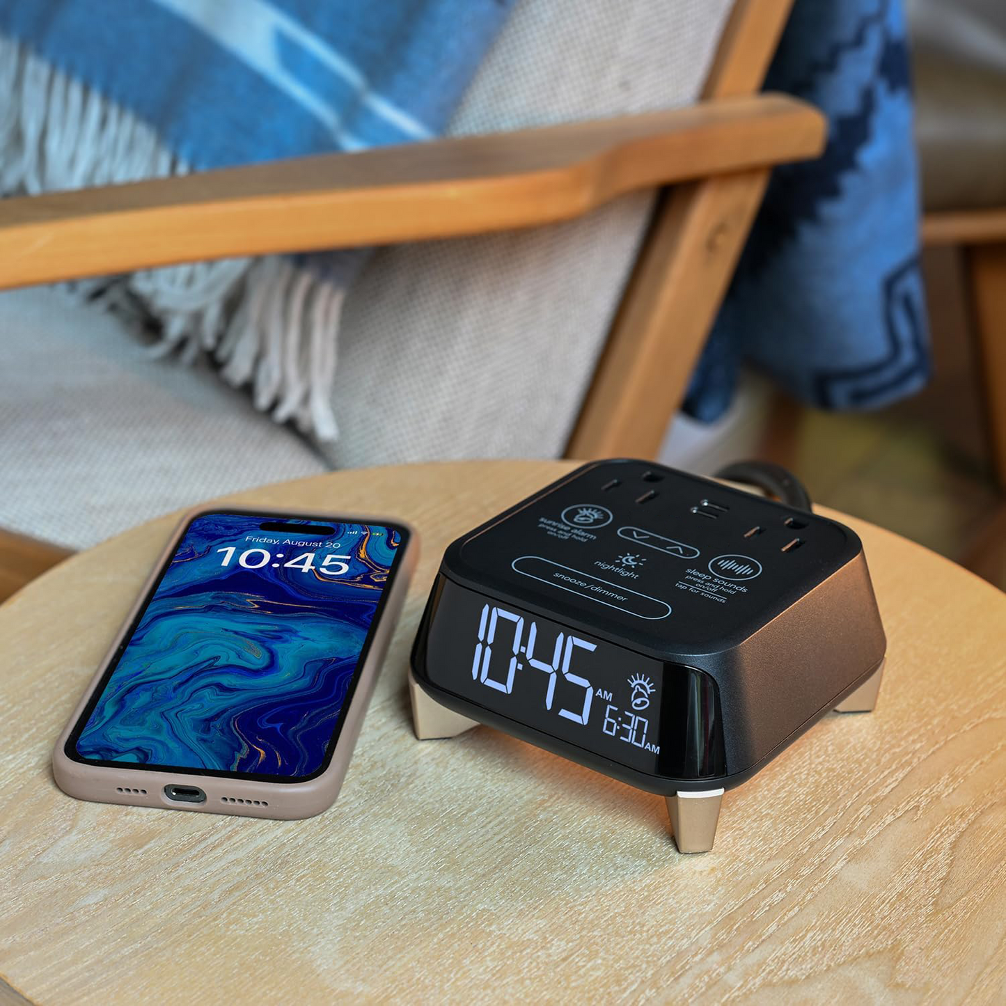 Alarm Clock Charger – USB-A & USB-C with Dual Safety Outlets