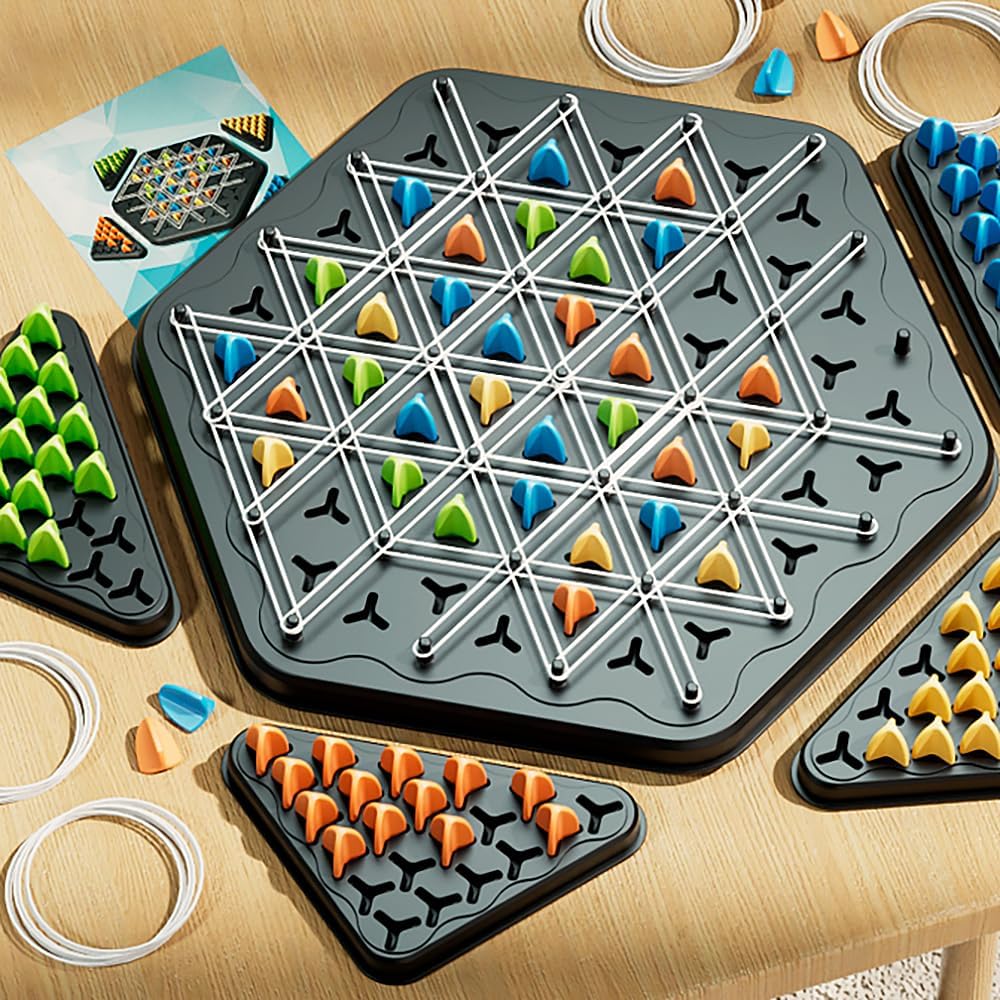 Triangular Chain Chess Game – Fun Strategy Board Game with Rubber Bands for Family and Kids