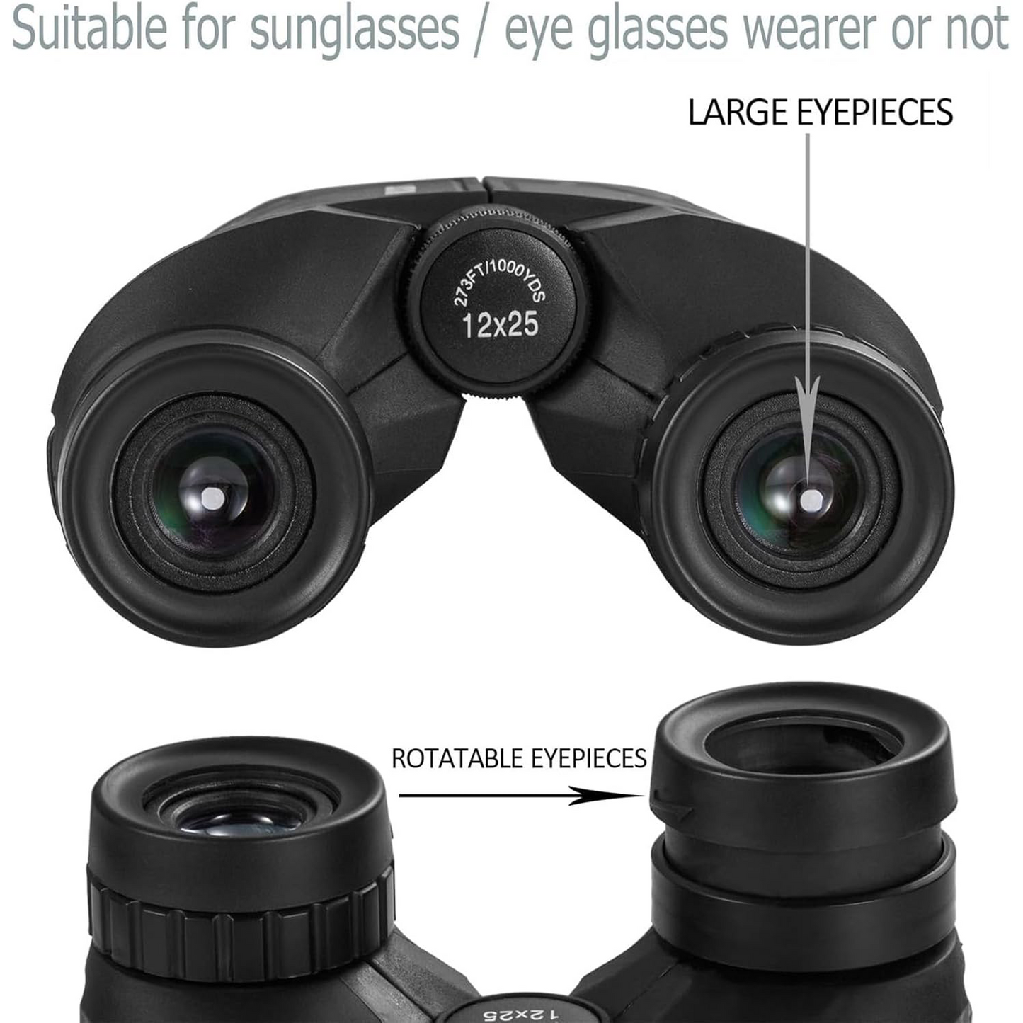 12x25 Compact Binoculars – Clear Low-Light Viewing with Large Eyepiece Design