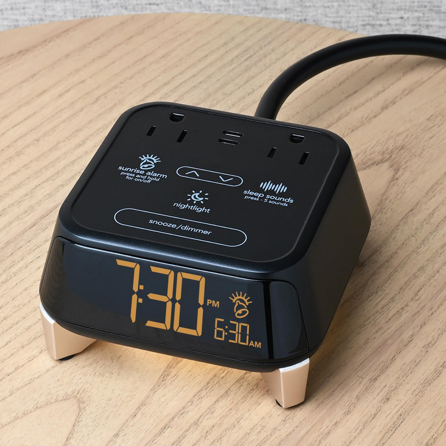 Alarm Clock Charger – USB-A & USB-C with Dual Safety Outlets