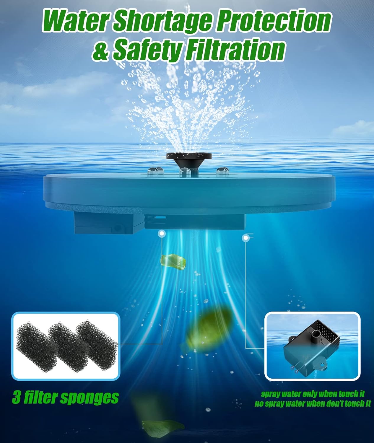 Solar Fountain – Upgraded Glass Panel Floating Bird Bath Fountain for Garden & Pond