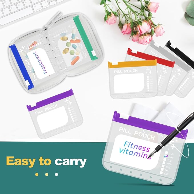 Waterproof Travel Pill Organizer with Color-Coded EVA Pouches
