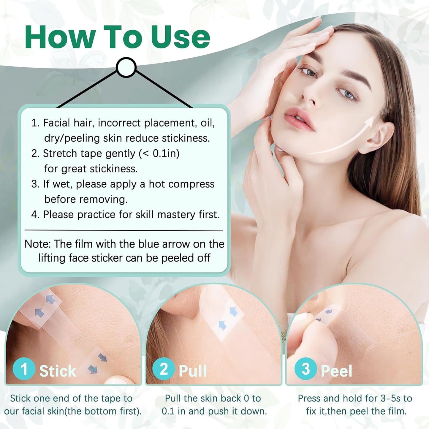 Invisible Face & Neck Lift Tape – Instant Facelift, V-Shape Contouring Strips for Wrinkles, Double Chin & Loose Skin