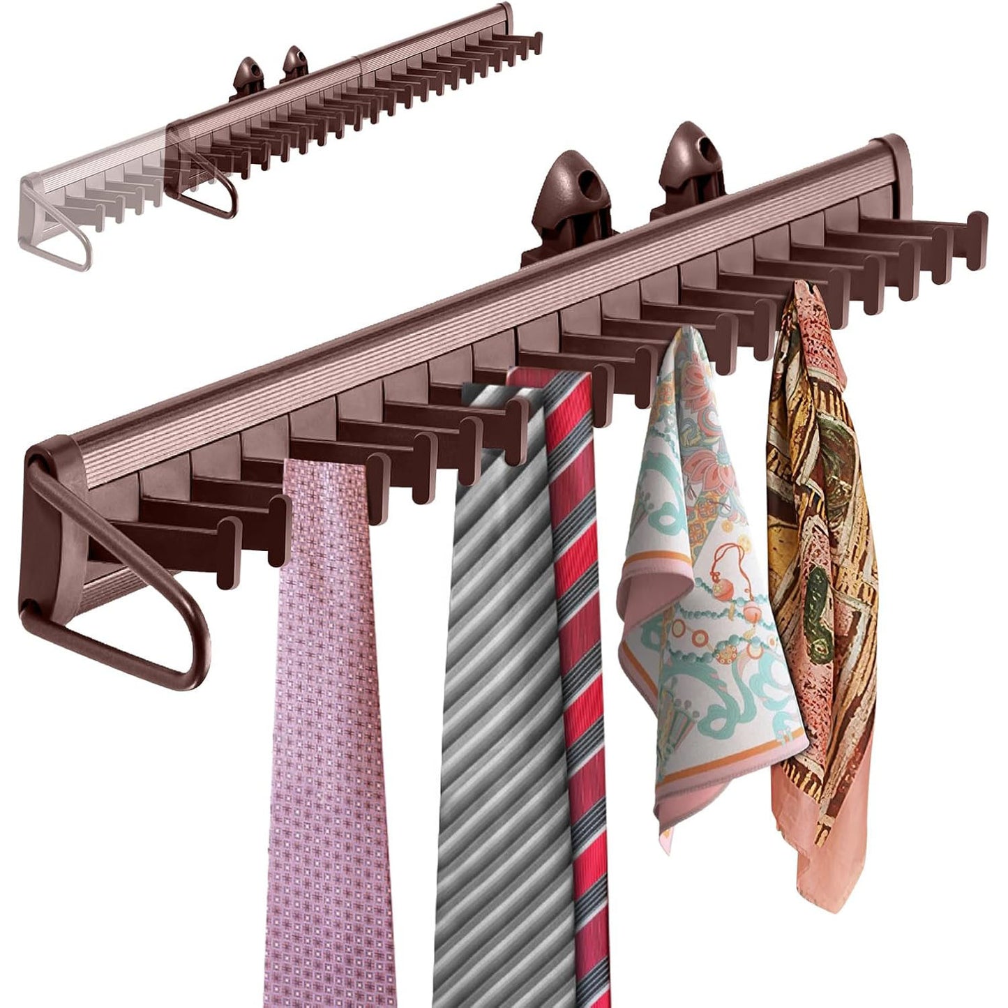 Sliding Tie Rack for Closet – Pull-Out Tie & Belt Organizer with 20 Hooks, Aluminum Alloy Side Mount