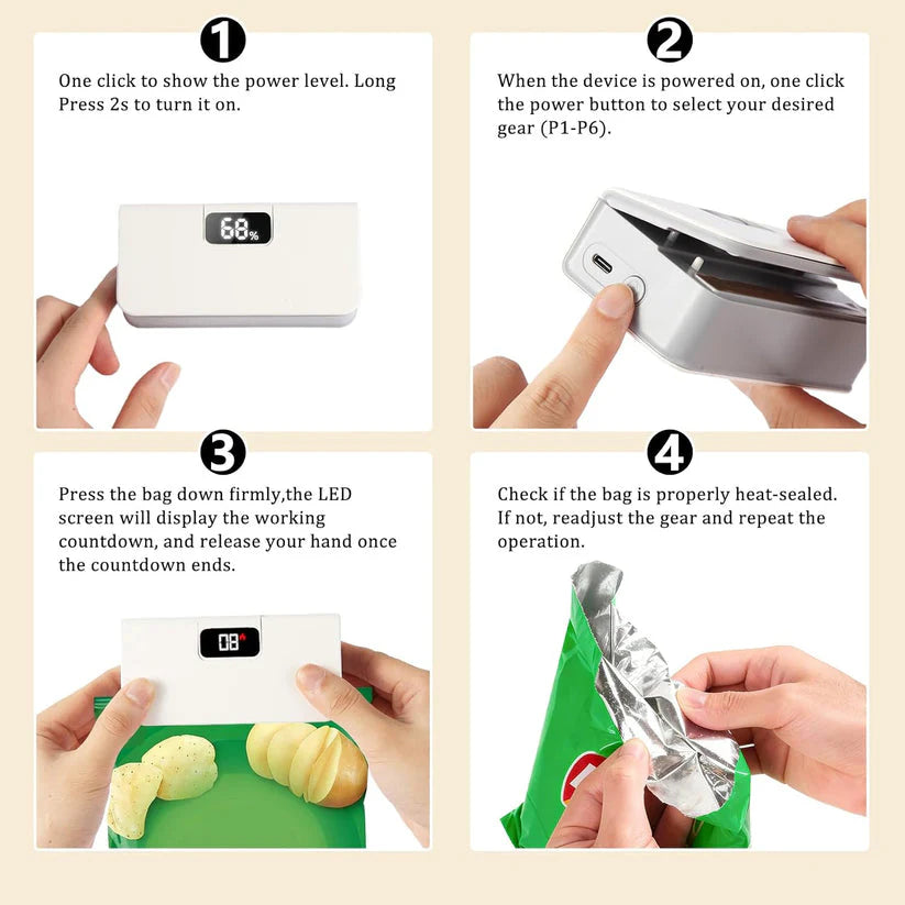 Mini Sealer Machine – Rechargeable Portable Sealing and Cutting Tool with LED Battery Display